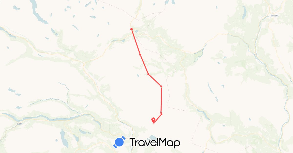 TravelMap itinerary: driving, hiking in Norway (Europe)